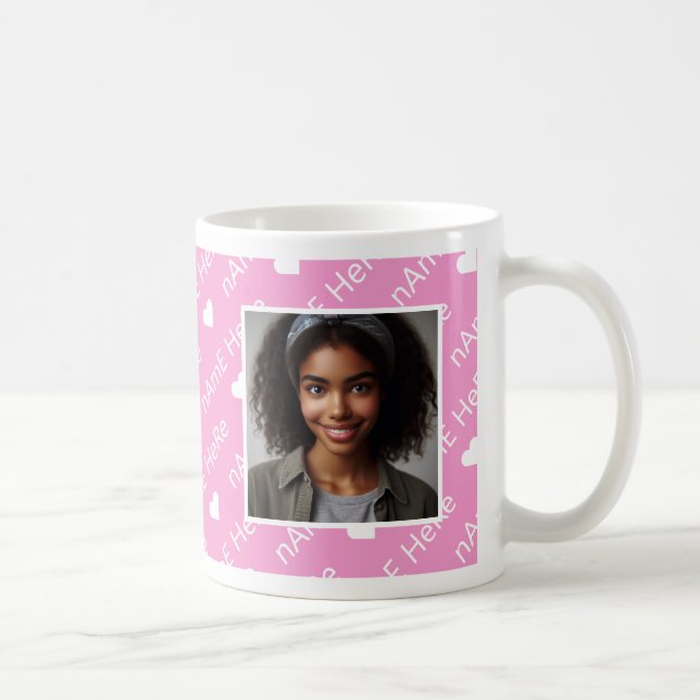 Mug Style de journal photo élégant personnalisé rose (Droite)