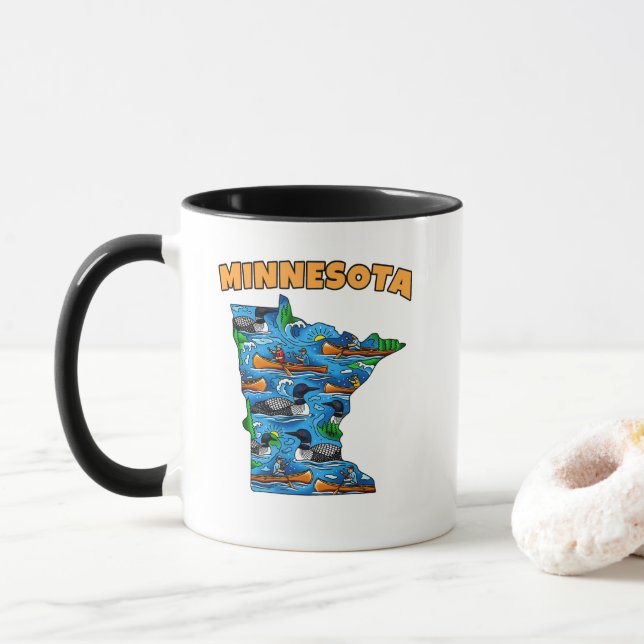 Mug Style de tatouage en contour du Minnesota (Avec donut)