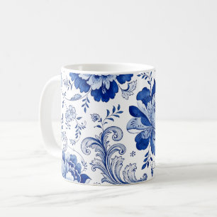 Mug Style Delft Bleu Blanc Fleurs Fantaisie Caprice
