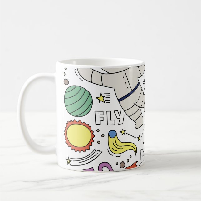 Mug Style Doodle, illustration du thème spatial. (Gauche)