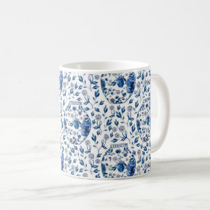Mug Style floral peint à la main en Chinoiserie bleue