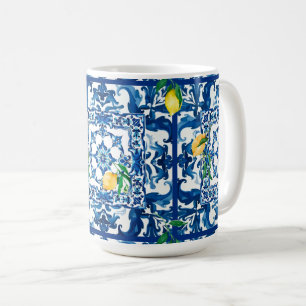 Mug style italien, méditerranéen, mosaïque, bleu,