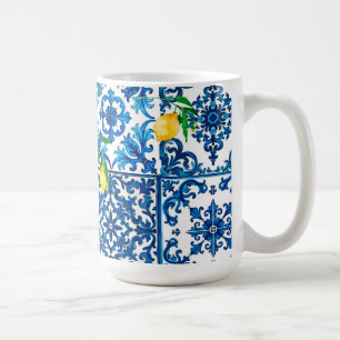 Mug style italien, méditerranéen, mosaïque, bleu, citr
