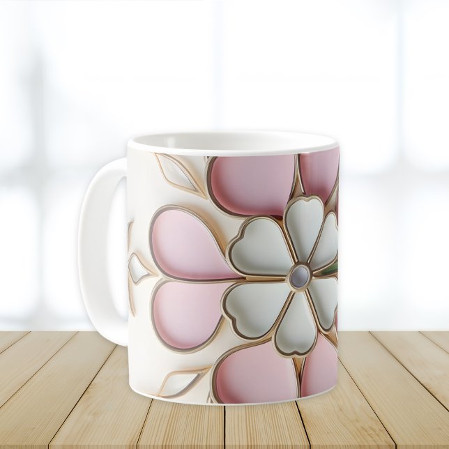 Mug Style Jour de la Saint Patrick rose pastel (Pastel Pink St Patricks Day Stained Glass Style Coffee Mug)