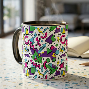 Mug Style Memphis Violet Turquoise Vert Rétro 90