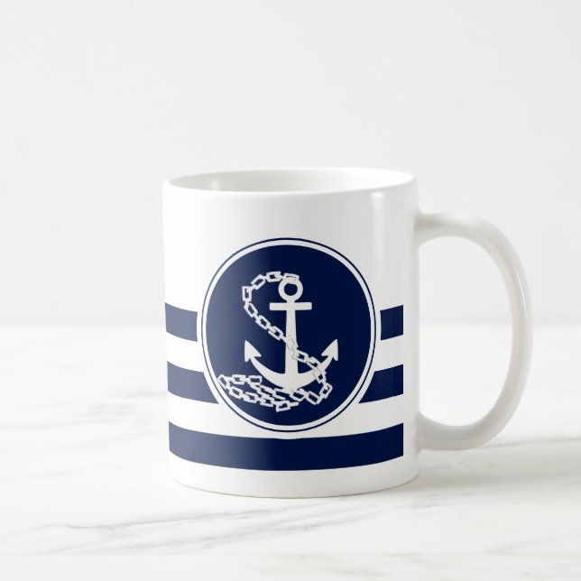 Mug Style Nautique Ancre Bleue Et Blanche, Plongée (Droite)