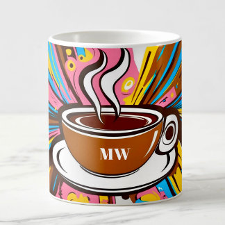 Mug Style pop art coloré cool avec initiales personnal