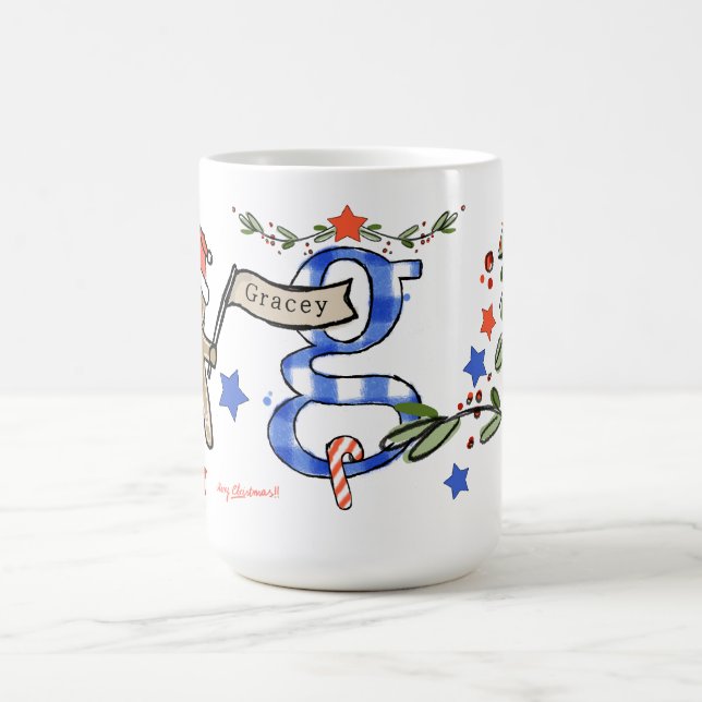 Mug Style Rétro Joli Monogramme de Noël G Avec Nom (Centre)