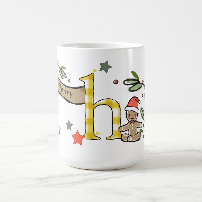 Mug Style Rétro Joli Monogramme de Noël H Avec Nom (Centre)