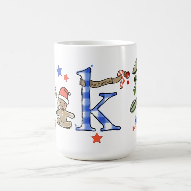 Mug Style Rétro Joli Monogramme de Noël K avec nom (Centre)