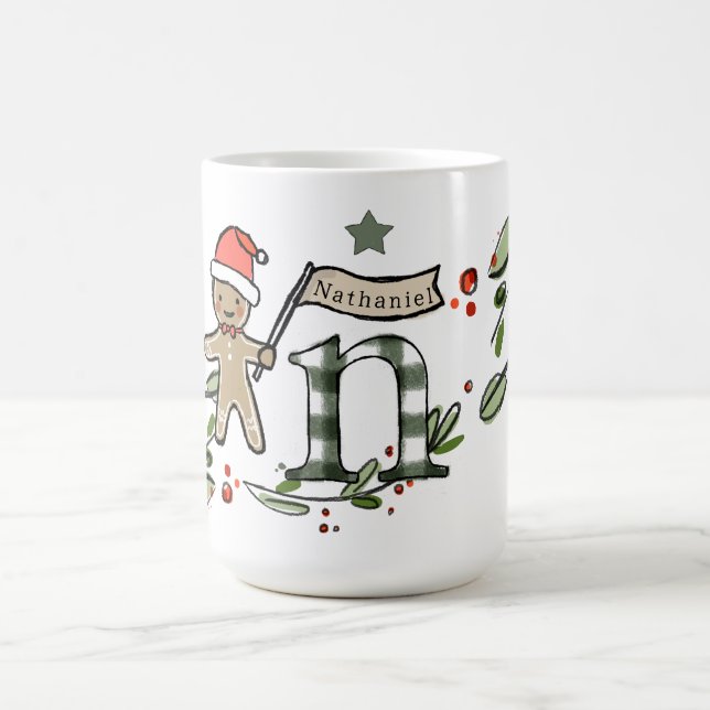 Mug Style Rétro Joli Monogramme de Noël N Avec Nom (Centre)