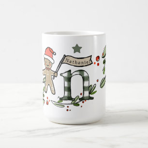 Mug Style Rétro Joli Monogramme de Noël N Avec Nom