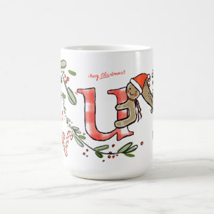 Mug Style Rétro Joli Monogramme de Noël U avec nom