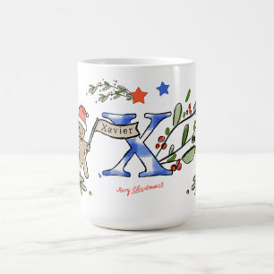 Mug Style Rétro Joli Monogramme de Noël X Avec Nom