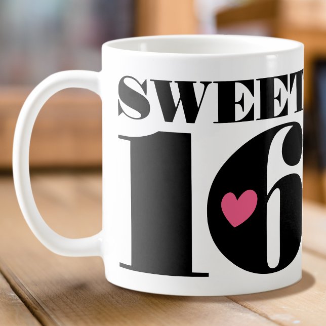 Mug Style Retro Typographie Sweet sixteen noir rose (Créateur téléchargé)