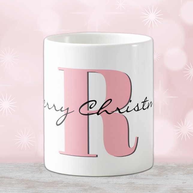 Mug Style rose initial et joyeux Noël classique (Créateur téléchargé)