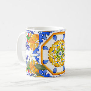 Mug style sicilien, citrons, majolica