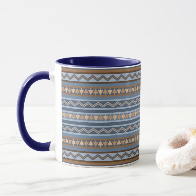 Mug Style sud-ouest bleu et Motif géométrique Brown (Avec donut)