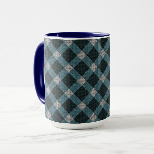 Mug Style Tartan en cyano gris et relief sculpté clair (Devant gauche)