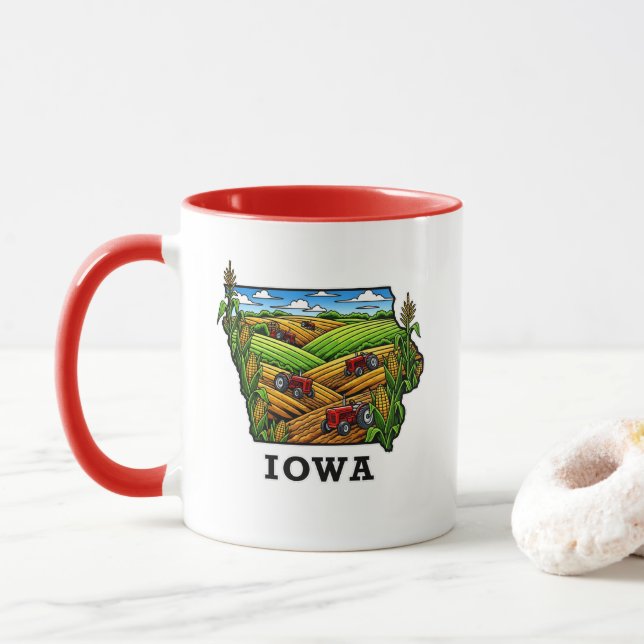 Mug Style tatouage de l'État de l'Iowa Cornfields Ferm (Avec donut)