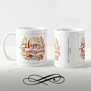 Mug Style Thanksgiving Automne couleur Nom aquarelle