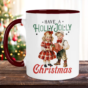 Mug Style vintage Noël Enfants Holly Jolly