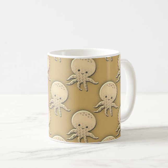 Mug Style vintage Sepia Baby Octopus Motif (Devant droit)