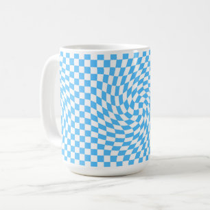 Mug Style Warped À damiers Motif Bleu & Blanc