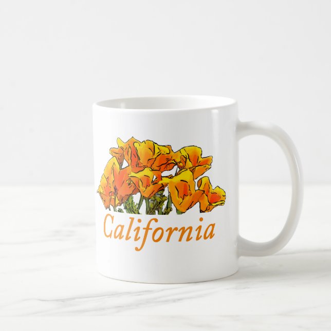 Mug Stylisé California Poppy Art, texte "Californie" (Droite)