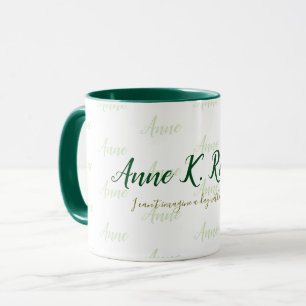Mug stylisé féminin nom manuscrit vert blanc