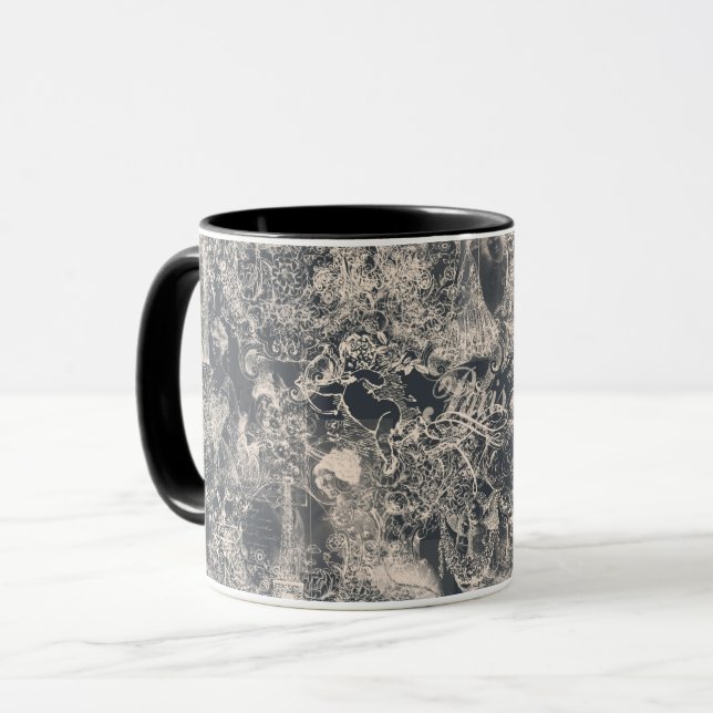 Mug Stylish Black Paris Toile Design (Devant gauche)