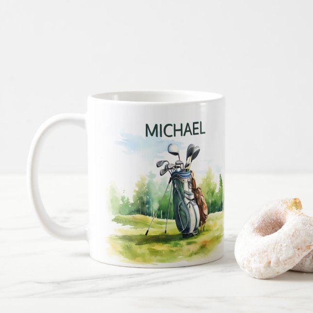 Mug Stylish Golf Guy Watercolor Course Clubs Nom (Avec donut)