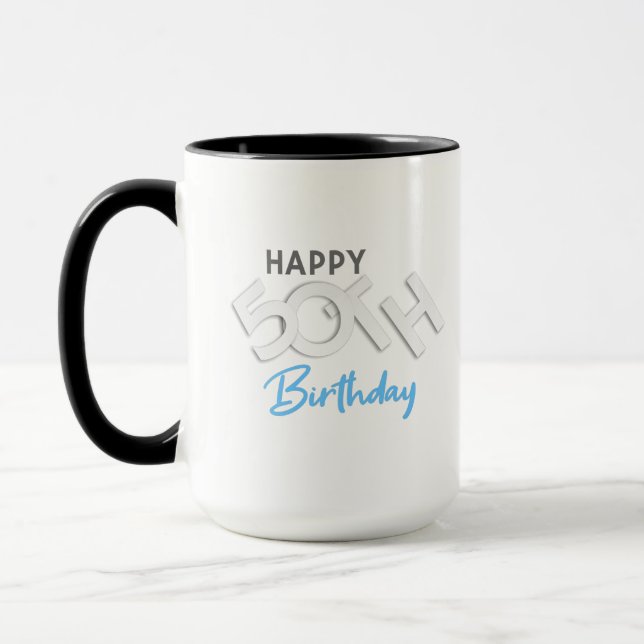 Mug Stylish Happy 50th Birthday Typographie (Gauche)