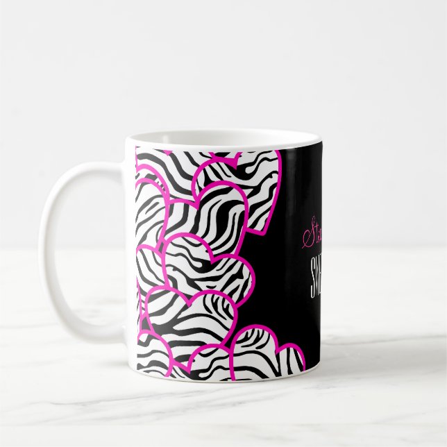 Mug Stylish Pink Sweet 16 Zebra Heart Design Nom (Gauche)