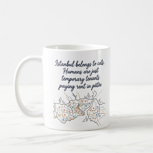 Mug Stylized Map & Humorous Quote about Istanbul Cats (Gauche)