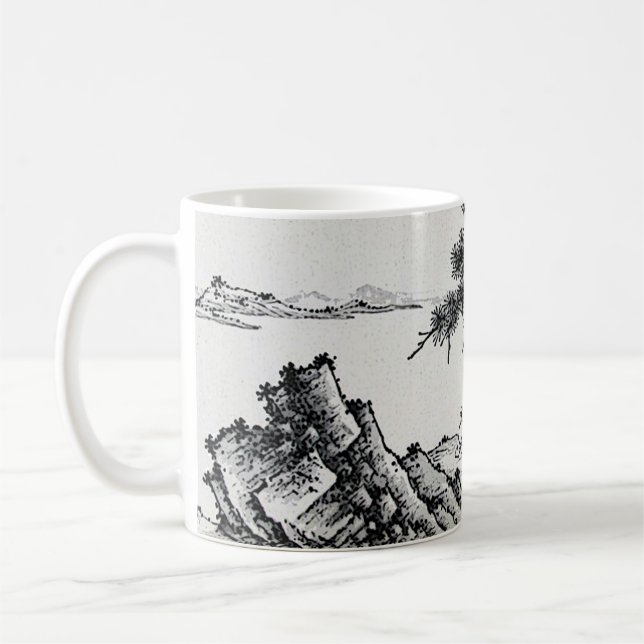 Mug Stylo et rose Paysage chinois avec pins (Gauche)