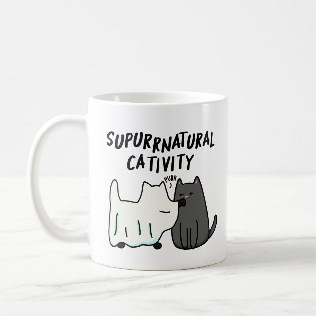 Mug Su-purr-naturelle Cativité Funny Cat Pun (Gauche)