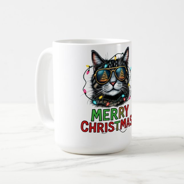 Mug Sublimation de chat de Noël amusante (Devant gauche)