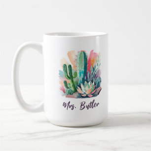 Mug Succulents Abstraits Nom personnalisé Monogramme