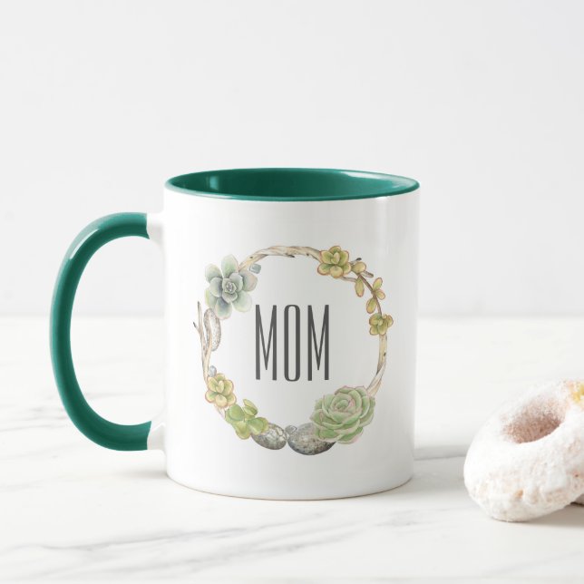 Mug Succulents, brindilles et jour de mère des pierres (Avec donut)