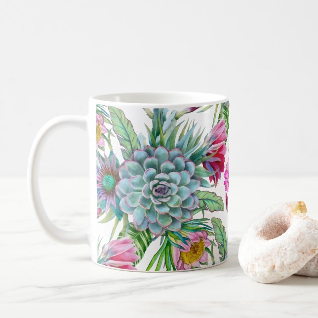 Mug Succulents Echeveria Cactus Motif (Avec donut)