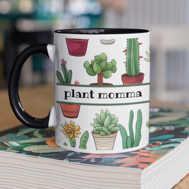 Mug Succulents mignons et Motif de cactus (Plant momma customizable mug with cute cactus and succulents.  Gift for plant lovers. )