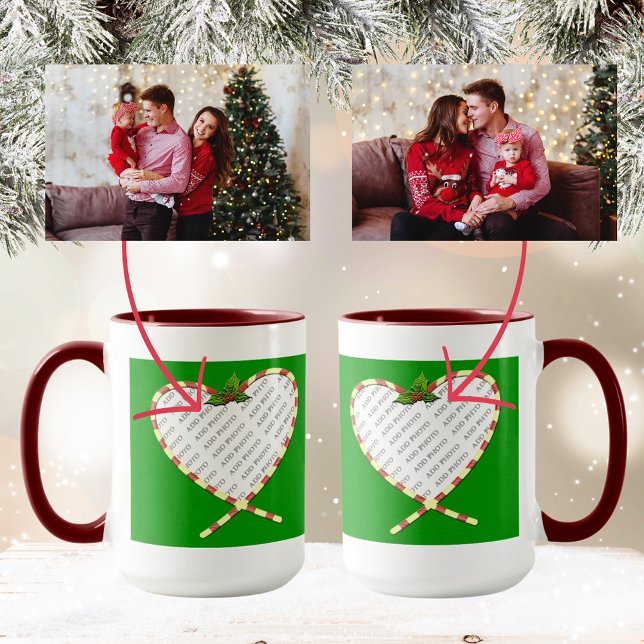 Mug Sucre de canne Coeur de votre photo (Candy Cane Heart Your Photo Mug)