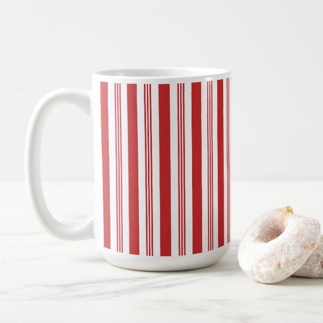 Mug Sucre de canne de Noël, Rouge, Blanc (Avec donut)