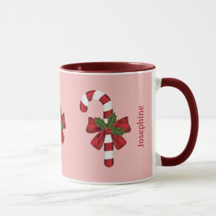 Mug Sucre de canne De Noël Rouge Et Blanc Et Nom Perso