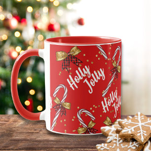 Mug Sucre de canne Holly Jolly Festive moderne Noël