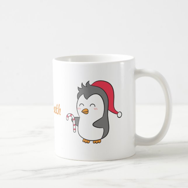 Mug Sucre de canne mignon de pingouin de Noël heureux (Droite)