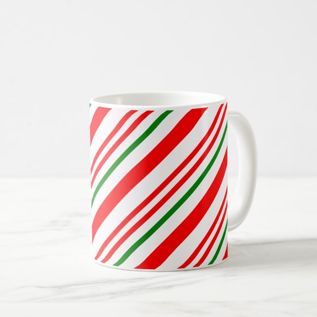 Mug Sucre de canne Noël Rouge Vert rayures Motif (Devant droit)