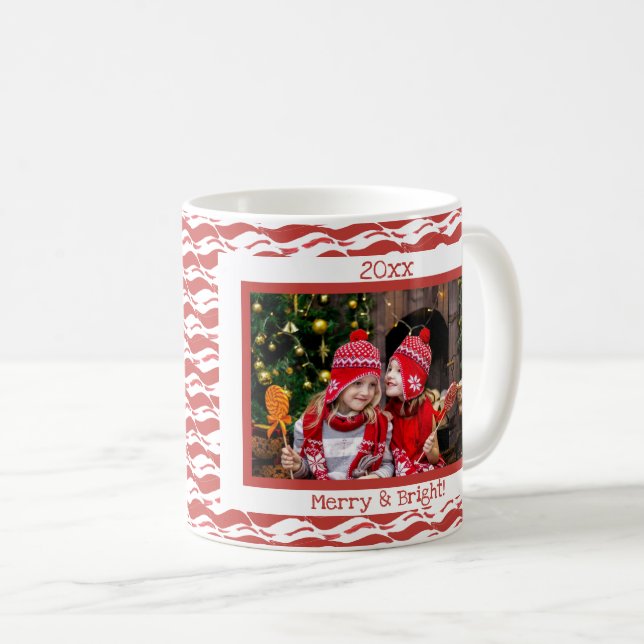 Mug Sucre de canne photo de Noël personnalisé Rouge Bl (Devant droit)