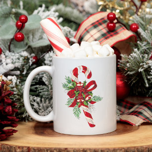 Mug Sucre de canne rétro avec cloches et bow Noël